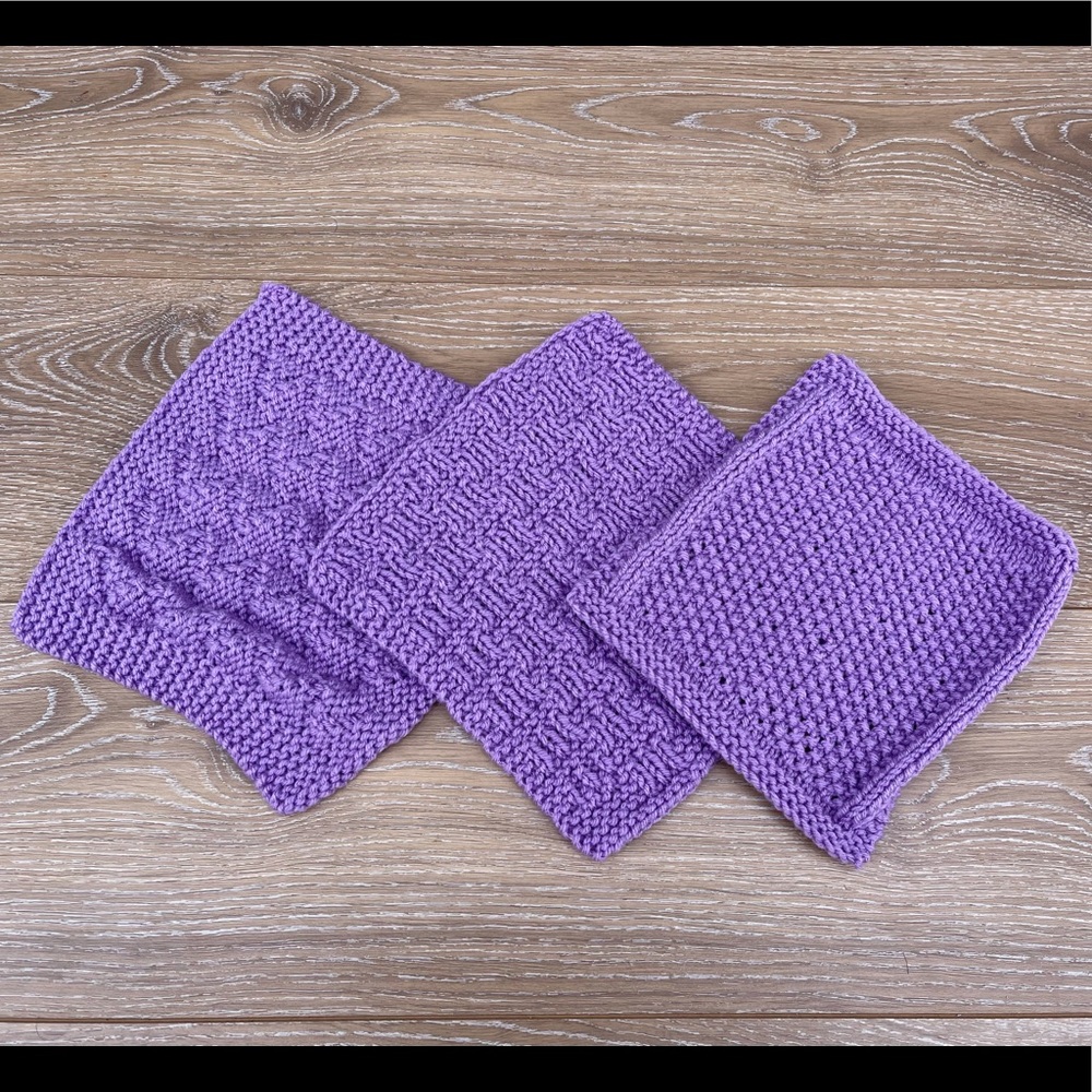Set of 3 Handmade Lilac Purple Shade Dishcloths